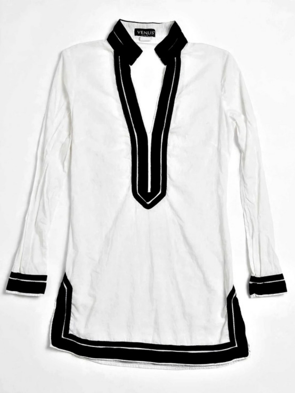 Venus Black & White Contrast Trim Cotton Tunic Size US 2